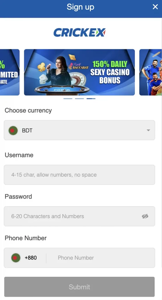 crickex sign up